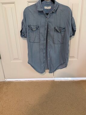 Thread & Supply Light Blue Rolled-Sleeve Denim Button-Down Shirt